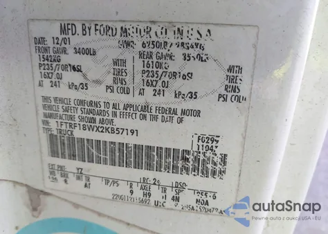 2002 Ford F-150 Xl/Xlt from USA, damaged, VIN 1FTRF18WX2KB57191